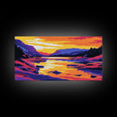 Serene River, Vibrant Sunset, Nature Artwork, Mountain View, Colorful Wall Art, Rustic Home, Living Room, Canvas Print