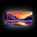 Mountain Lake, Sunset Painting, Scenic Art, Canvas Print, Vibrant Landscape, Office Wall Art, Nature Lover Gift, Adventure Decor
