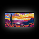Cactus Sunset, Desert Scene, Southwest Wall Art, Framed Canvas Print, Vibrant Landscape, Boho Decor, Arizona Gift, Warm Tones