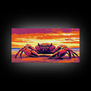 Crab, Beach, Sunset, Framed Canvas Print, Coastal Kitchen Decor, Nautical Wall Art, Ocean Lover Gift, Vibrant Colors, Dining Room Art