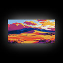 Desert, Mountains, Sunset, Framed Canvas Print, Southwest Landscape, Boho Wall Art, Earthy Tones, Vibrant Colors, Living Room Decor