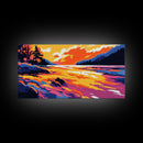 River Sunset, Vibrant Nature Art, Mountain Landscape, Warm Color Wall Art, Bold Home Decor, Canvas Print, Office Wall Art, Modern Boho Art
