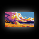 Sand Dunes, Ocean, Clouds, Framed Canvas Print, Beach Landscape, Coastal Wall Art, Tranquil Scene, Vibrant Colors, Relaxing Home Decor
