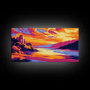 Castle Landscape, Sunset Reflection, Fantasy Art, Nature Wall Art, Framed Canvas Print, Office Decor, Majestic View, Mystical Artwork