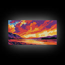 River Sunset, Majestic Cliffs, Mountain Landscape, Nature Art, Canvas Print, Office Decor, Wild Beauty, Tranquil Home Accent