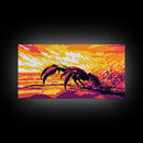 Crab Beach, Fiery Sunset, Ocean Wildlife, Marine Art, Framed Canvas Print, Bathroom Wall Art, Coastal Aesthetic, Vibrant Home Decor