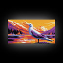 Seagull View, Mountain Lake, Tranquil Waters, Nature Wall Art, Canvas Print, Office Decor, Birdwatching Beauty, Serene Escape