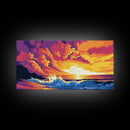 Ocean Sunset, Colorful Seascape, Vibrant Waves, Wall Art, Framed Canvas Print, Beach Decor, Nautical Art, Living Room Art, Gift Idea