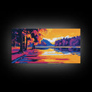 Autumn Lake, Vibrant Fall Landscape, Colorful Nature Art, Sunset Reflection, Framed Canvas Print, Living Room Wall Decor, Rustic Home Art