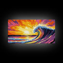 Ocean Wave, Surreal Seascape, Vibrant Water, Beach Wall Art, Framed Canvas Print, Coastal Home Decor, Living Room Art, Surfer Gift
