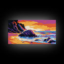 Beach Ocean Waves, Sunset, Framed Canvas Print, Tropical Wall Art, Seaside Decor, Modern Beach Art, Coastal Art, Bedroom Wall Art