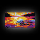 Sunset River, Reflection Vibrant, Framed Canvas Print, Colorful Landscape Art, Modern Home Decor, Nature Inspired, Living Room Wall Art