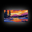 Vibrant Mountain Landscape, Sunset Wall Art, Bold Colorful Nature Print, Modern Alpine Home Decor, Framed Canvas Print, Living Room Art
