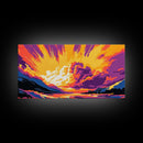 Ocean Wave Explosion, Vibrant Surf Art, Tropical Beach Print, Sunset Seascape Painting, Coastal Home Decor, Framed Canvas Print