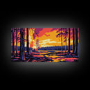 Forest Sunset, Tranquil Woodland Scene, Warm Autumn Landscape, Nature Wall Art, Framed Canvas Print, Cabin Decor, Rustic Home Design