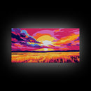 Reflected Sunset Glow, Tranquil Landscape Art, Vibrant Water Print, Bold Color Home Decor, Relaxing Wall Painting, Framed Canvas Print