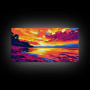 Fiery Lake Reflection, Bold Colorful Art, Scenic Nature Painting, Vibrant Home Wall Decor, Serene Landscape Print, Framed Canvas Print