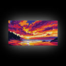 Lake Sunset Ripples, Peaceful Water Art, Colorful Nature Print, Vibrant Reflection Painting, Relaxing Home Wall Decor, Framed Canvas Print
