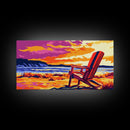 Adirondack Chair, Beach Sunset Art, Relaxing Coastal Scene, Vibrant Nature Painting, Framed Canvas Print, Bedroom Wall Decor, Summer Home