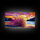 Sea Sunset, Fiery Sky, Vibrant Ocean Art, Beach House Decor, Coastal Wall Art, Framed Canvas Print, Serene Landscape Painting