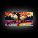 Sunset Landscape, River Reflection, Colorful Nature, Framed Canvas Print, Modern Wall Art, Living Room Decor, Bold Sunset Painting
