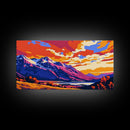 Sunset Cabin, Lakeside Home Decor, Rustic Art, Colorful Landscape, Vibrant Wall Art, Framed Canvas Print, Living Room Wall Art