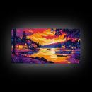 Cabin Sunset, Cozy Lakeside Scene, Peaceful Evening Retreat, Vibrant Nature Art, Framed Canvas Print, Bedroom Wall Decor, Rustic Home Style