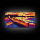 Canoe Oars, Sunset, Framed Canvas Print, Wall Art, Adventure Theme, Rustic Home, Cabin Decor, Outdoor Lovers, Nature Scene
