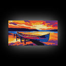 Canoe Dock, Sunset Water, Relaxing Lake View, Framed Canvas Print, Wall Art, Cabin Aesthetic, Rustic Decor, Adventure Vibes, Boho Home