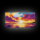 Sunset, Ocean Art, Vibrant Sky, Beach House Decor, Framed Canvas Print, Living Room Wall Art, Colorful Painting, Seaside Aesthetic