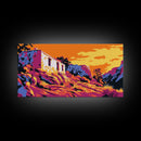 Desert House, Adobe Home, Southwest Art, Rustic Landscape, Framed Canvas Print, Western Wall Decor, Fall Aesthetic, Boho Art