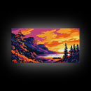 Mountain Lake, Sunset Reflection, Nature Landscape, Fall Wall Art, Framed Canvas Print, Rustic Home, Cabin Decor, Serene Painting