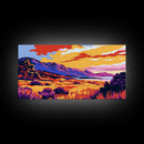 Mountain Meadow, Colorful Nature Art, Vibrant Landscape Print, Sunset Field Scene, Canvas Print, Bedroom Wall Art, Cozy Home Decor