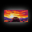 Bird Nest, Vibrant Sky Art, Nature Landscape, Sunset Glow, Warm Home Decor, Framed Canvas Print, Rustic Wall Art, Living Room Accent