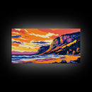Cliffs by Sea, Sunset Beach, Landscape Wall Art, Framed Canvas Print, Coastal Decor, Living Room Art, Summer Vibes, Vibrant Nature Art
