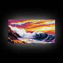 Crashing Wave, Sunset Surf, Nautical Wall Art, Framed Canvas Print, Coastal Decor, Ocean Lover Gift, Tropical Beach Art, Beach House Style