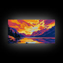 Sunset Lake, Mountain View, Vibrant Sky, Canvas Print, Modern Wall Art, Office Decor, Nature Painting, Boho Landscape, Rustic Aesthetic