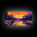 Mountain Reflection, Serene Lake, Warm Sunset, Framed Canvas Print, Bedroom Wall Art, Fall Colors, Nature Scene, Vibrant Home Decor