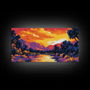 Sunset Reflection, Peaceful River, Mountain Landscape, Framed Canvas Print, Nature Home Decor, Office Artwork, Fall Aesthetic