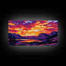 Twilight Mountains, Sunset Glow, Vibrant Nature, Framed Canvas Print, Landscape Wall Art, Bedroom Decor, Bold Colors, Autumn Scenic View
