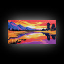 Sunset Mountain Reflection, Framed Canvas Print, Vibrant Wall Art, Colorful Nature Art, Landscape Painting, Living Room Wall Decor