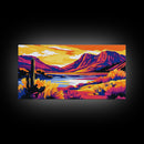 Desert Cactus Sunset, Canvas Print, Southwest Wall Art, Colorful Mountain Art, Nature Landscape, Boho Aesthetic, Office Wall Decor