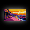 Harbor Sunset Scene, Framed Canvas Print, Nautical Wall Art, Vibrant Coastal Painting, Seaside Aesthetic, Living Room Wall Decor