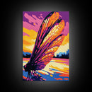 Butterfly Sunset, Reflection, Framed Canvas Print, Whimsical Nature Art, Boho Decor, Autumn Wall Art, Cozy Home Aesthetic, Rustic Living