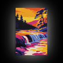 Waterfall Sunset, Framed Canvas Print, Vibrant Nature Art, Bold Water Scene, Colorful Landscape, Relaxing Atmosphere, Home Decor Accent