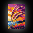 Sunset Field, Tall Grass, Vibrant Sky, Bold Colors, Framed Canvas Print, Modern Farmhouse Art, Living Room Wall Art, Autumn Landscape