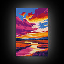 Sunset Marsh, River Reflections, Bold Colors, Peaceful Scene, Framed Canvas Print, Living Room Art, Nature Inspired, Boho Wall Decor