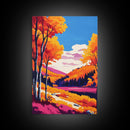 Autumn Forest View, Framed Canvas Print, Vibrant Fall Landscape, Cozy Nature Art, Warm Tones, Rustic Home Decor, Living Room Artwork