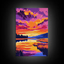 Sunset Reflection, Vibrant Nature Art, Autumn Landscape, Scenic Wall Decor, Framed Canvas Print, Living Room Wall Art, Boho Art