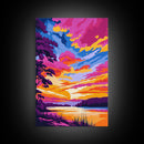Colorful Evening, River Sunset Painting, Bold Nature Art, Dreamy Landscape, Canvas Print, Bedroom Wall Art, Modern Home Decor